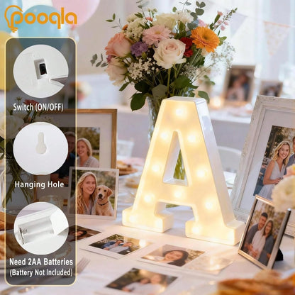 26 Letter LED Lights Luminous Number 0-9Lamp Wedding Birthday Christmas Decoration Decoration Night Light Party Bedroom 16CM Height (Without Battery)