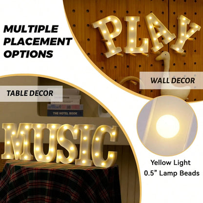 26 Letter LED Lights Luminous Number 0-9Lamp Wedding Birthday Christmas Decoration Decoration Night Light Party Bedroom 16CM Height (Without Battery)