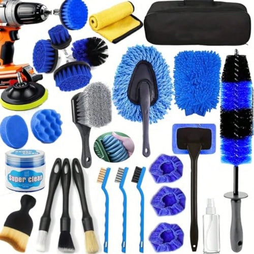 26Pcs Car Detailing Kit, Car Detailing Brush Set, Auto Detailing Drill Brush Set, Car Detailing Brushes, Car Wash Kit, Car Accessories For Men, Car Cleaning Tools Kit For Interior, Exterior, Wheels