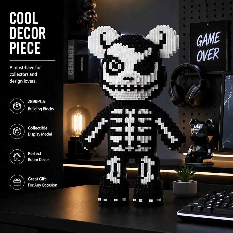 2925pcs Skeleton Bear Building Blocks, 40CM Skeleton Bear Mini Building Blocks DIY Model Set, Creative Puzzle Toy Gift, Suitable For Teens And Adults, Gothic Style Room Desktop Decoration Collectible