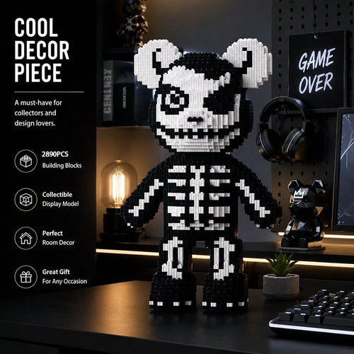 2925pcs Skeleton Bear Building Blocks, 40CM Skeleton Bear Mini Building Blocks DIY Model Set, Creative Puzzle Toy Gift, Suitable For Teens And Adults, Gothic Style Room Desktop Decoration Collectible