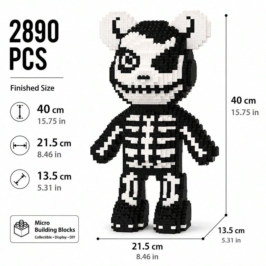 2925pcs Skeleton Bear Building Blocks, 40CM Skeleton Bear Mini Building Blocks DIY Model Set, Creative Puzzle Toy Gift, Suitable For Teens And Adults, Gothic Style Room Desktop Decoration Collectible