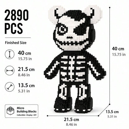 2925pcs Skeleton Bear Building Blocks, 40CM Skeleton Bear Mini Building Blocks DIY Model Set, Creative Puzzle Toy Gift, Suitable For Teens And Adults, Gothic Style Room Desktop Decoration Collectible