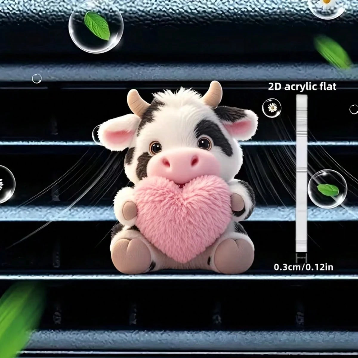 2d Flat, 1pc Cute Cow Pattern With A Heart, "Scented", Car Vent Decoration Clip, "Car Fragrance Diffuser", Scented Sponge Sheet, 2D Flat Acrylic Luxurious Cartoon Decoration, Fashionable Car Interior