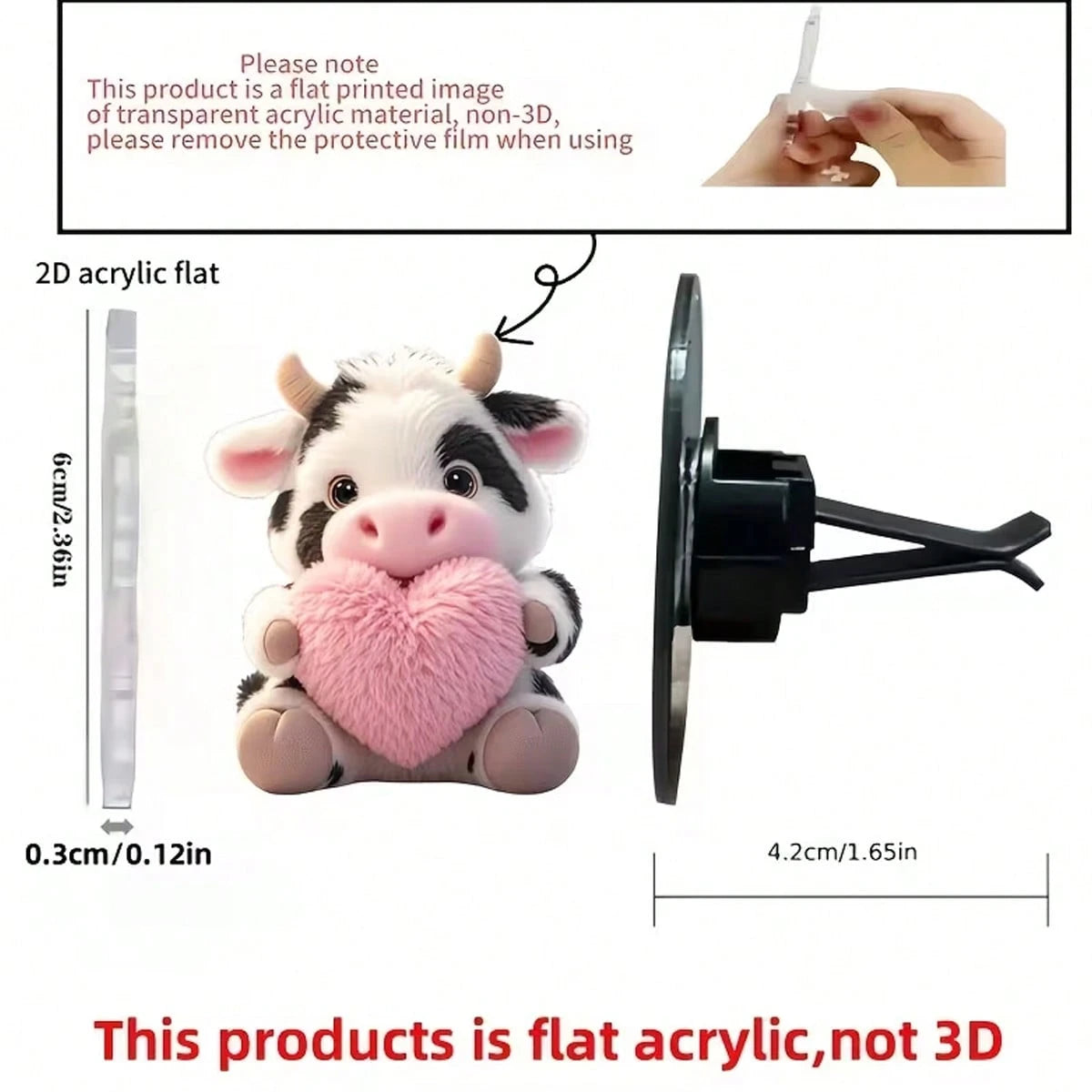 2d Flat, 1pc Cute Cow Pattern With A Heart, "Scented", Car Vent Decoration Clip, "Car Fragrance Diffuser", Scented Sponge Sheet, 2D Flat Acrylic Luxurious Cartoon Decoration, Fashionable Car Interior