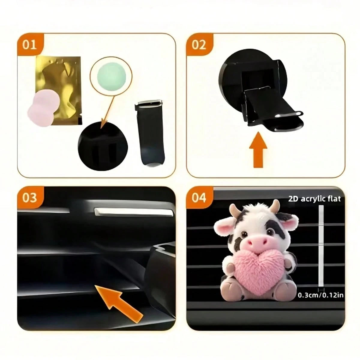 2d Flat, 1pc Cute Cow Pattern With A Heart, "Scented", Car Vent Decoration Clip, "Car Fragrance Diffuser", Scented Sponge Sheet, 2D Flat Acrylic Luxurious Cartoon Decoration, Fashionable Car Interior