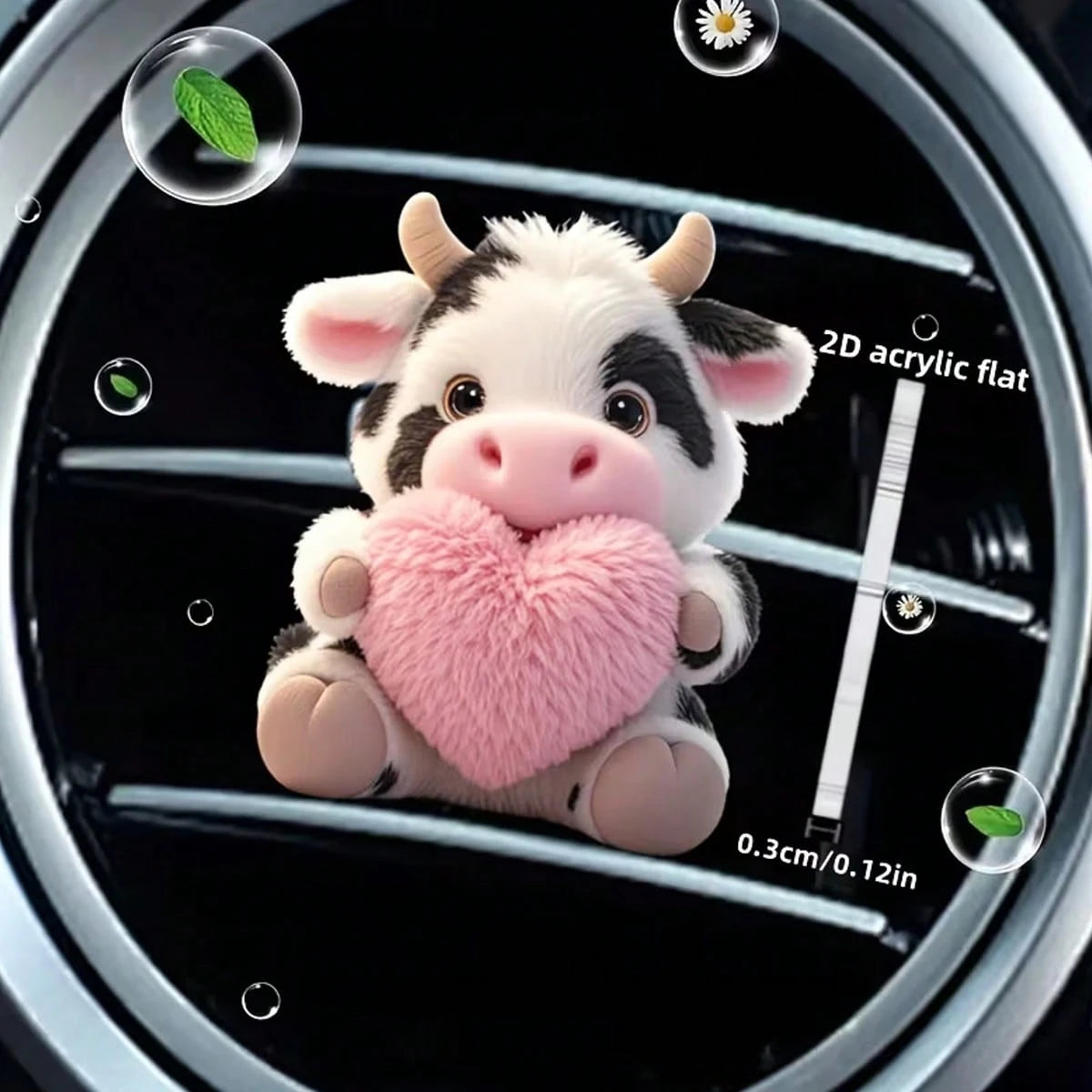 2d Flat, 1pc Cute Cow Pattern With A Heart, "Scented", Car Vent Decoration Clip, "Car Fragrance Diffuser", Scented Sponge Sheet, 2D Flat Acrylic Luxurious Cartoon Decoration, Fashionable Car Interior