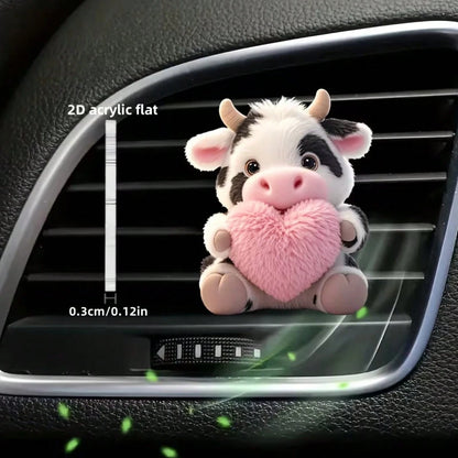 2d Flat, 1pc Cute Cow Pattern With A Heart, "Scented", Car Vent Decoration Clip, "Car Fragrance Diffuser", Scented Sponge Sheet, 2D Flat Acrylic Luxurious Cartoon Decoration, Fashionable Car Interior