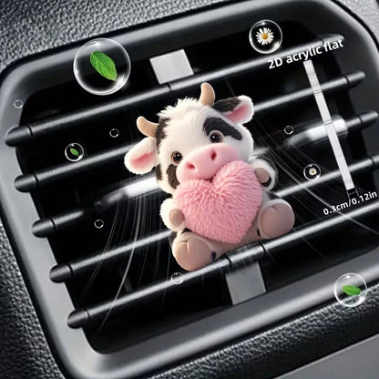 2d Flat, 1pc Cute Cow Pattern With A Heart, "Scented", Car Vent Decoration Clip, "Car Fragrance Diffuser", Scented Sponge Sheet, 2D Flat Acrylic Luxurious Cartoon Decoration, Fashionable Car Interior
