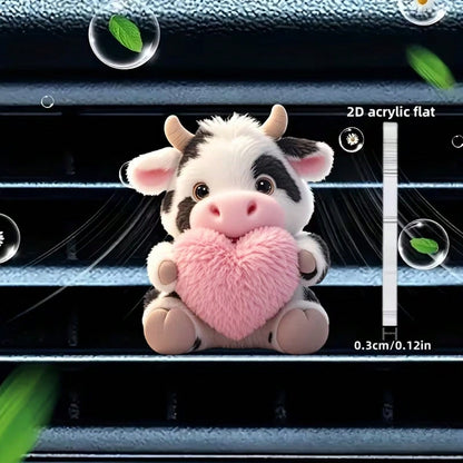 2d Flat, 1pc Cute Cow Pattern With A Heart, "Scented", Car Vent Decoration Clip, "Car Fragrance Diffuser", Scented Sponge Sheet, 2D Flat Acrylic Luxurious Cartoon Decoration, Fashionable Car Interior
