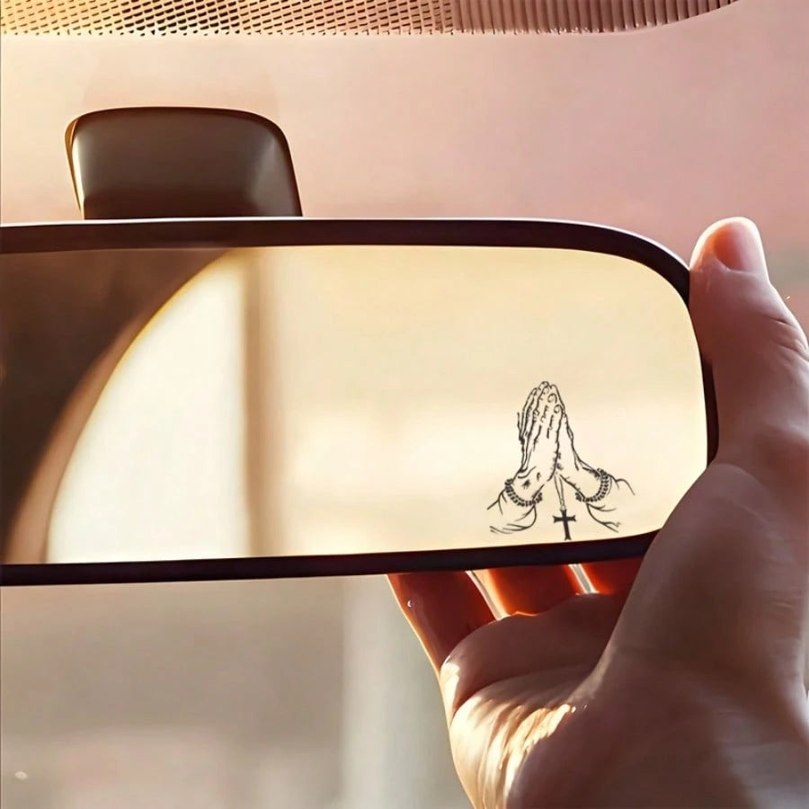 2D Flat, 2D Flat Praying Hands Gesture Sticker, Car Rearview Mirror Sticker, Automotive Styling Window Glass Motorcycle Laptop Vinyl Sticker, Car Decal