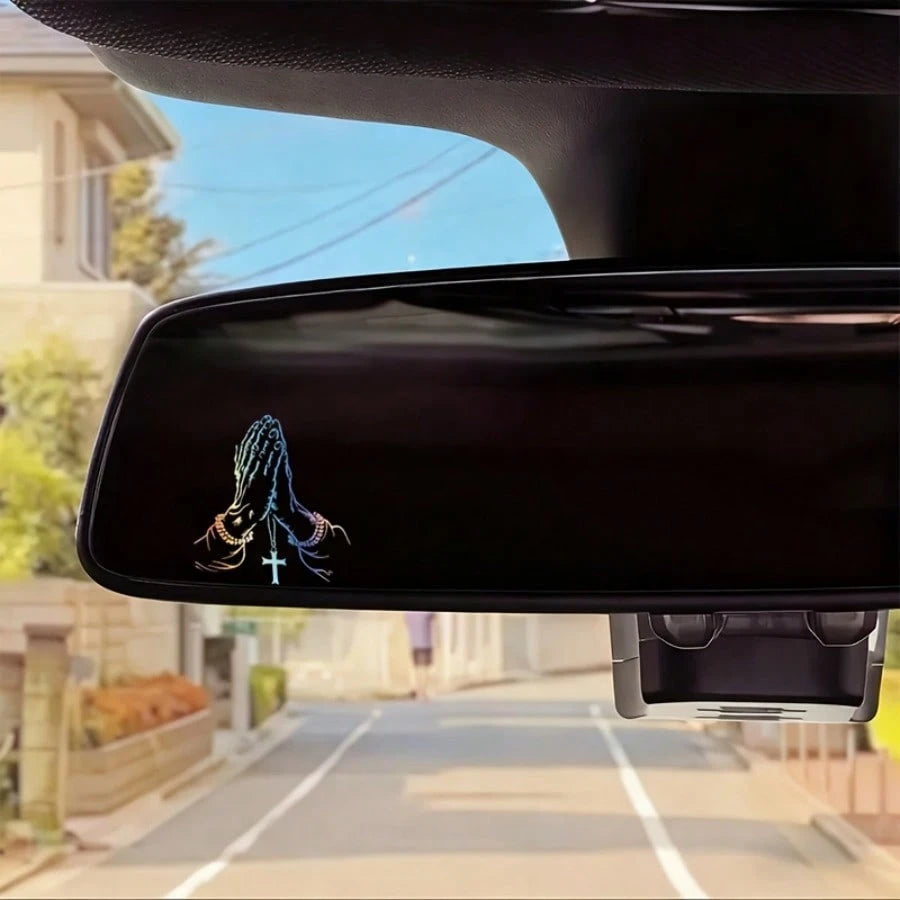 2D Flat, 2D Flat Praying Hands Gesture Sticker, Car Rearview Mirror Sticker, Automotive Styling Window Glass Motorcycle Laptop Vinyl Sticker, Car Decal