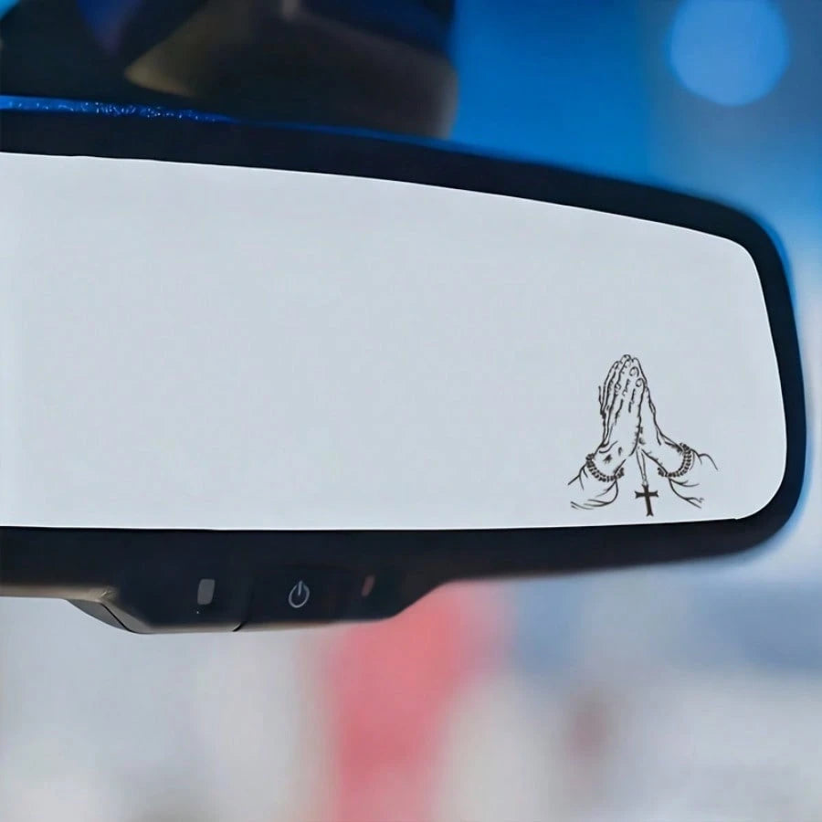 2D Flat, 2D Flat Praying Hands Gesture Sticker, Car Rearview Mirror Sticker, Automotive Styling Window Glass Motorcycle Laptop Vinyl Sticker, Car Decal