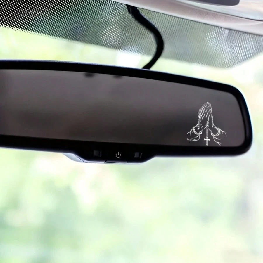 2D Flat, 2D Flat Praying Hands Gesture Sticker, Car Rearview Mirror Sticker, Automotive Styling Window Glass Motorcycle Laptop Vinyl Sticker, Car Decal
