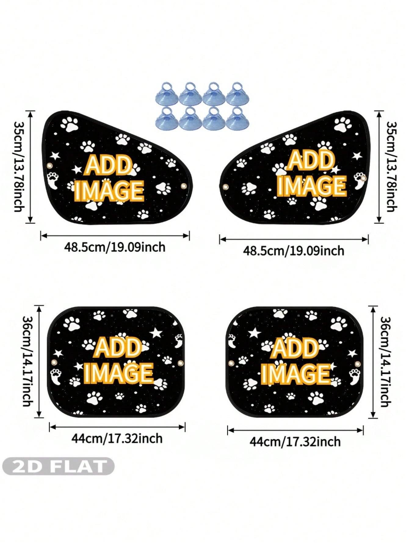 2D FLAT 4pcs Personalized Car Side Window Sunshades With 8 Suction Cups, Add Your Image/ Photo/ Design, Car Side Window Blackout Curtains, Reducing Direct Sunlight, Creating A Comfortable Riding Envir