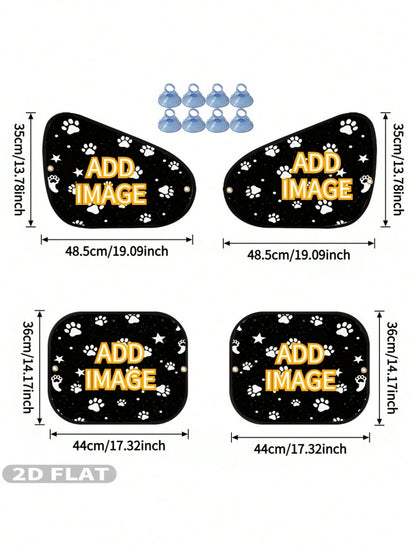 2D FLAT 4pcs Personalized Car Side Window Sunshades With 8 Suction Cups, Add Your Image/ Photo/ Design, Car Side Window Blackout Curtains, Reducing Direct Sunlight, Creating A Comfortable Riding Envir