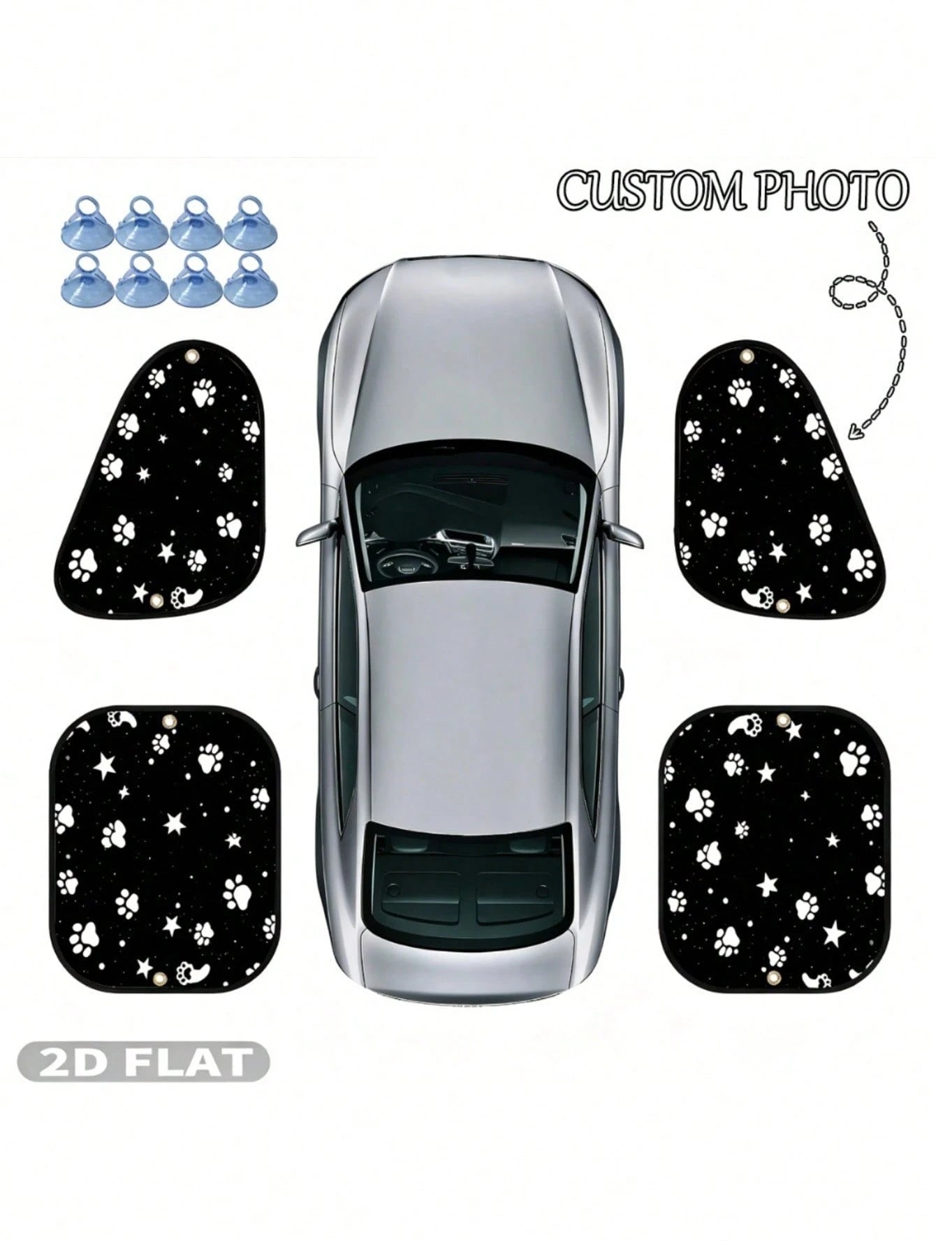 2D FLAT 4pcs Personalized Car Side Window Sunshades With 8 Suction Cups, Add Your Image/ Photo/ Design, Car Side Window Blackout Curtains, Reducing Direct Sunlight, Creating A Comfortable Riding Envir