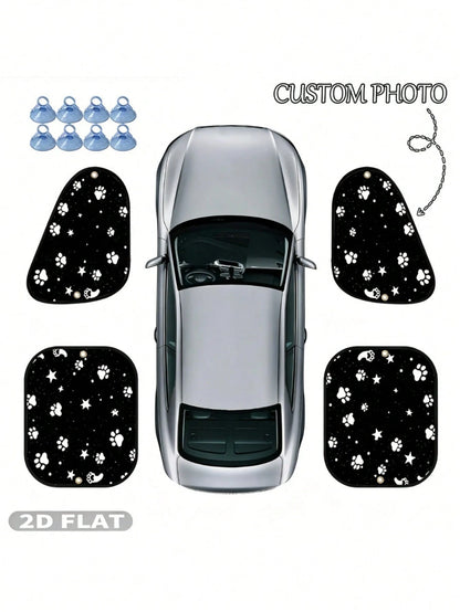2D FLAT 4pcs Personalized Car Side Window Sunshades With 8 Suction Cups, Add Your Image/ Photo/ Design, Car Side Window Blackout Curtains, Reducing Direct Sunlight, Creating A Comfortable Riding Envir
