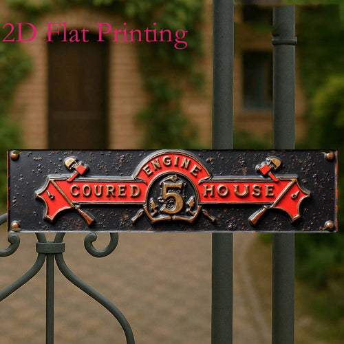 2D Flat- 4X16 Inch Vintage Metal Aluminum Sign, Vintage Engine 5 Firehouse Metal Sign Firefighter Wall Art Decor Ideal For Garage Man Cave Fire Station Home Bar Patio Decor