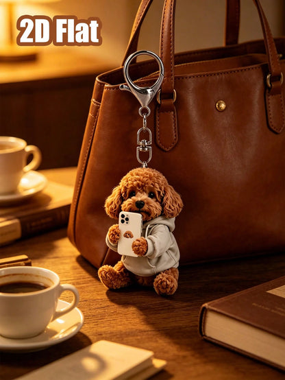 2D Flat Cute Teddy Dog Keychain, Fun 2D Flat Acrylic Design Multi-Functional Keychain, Suitable For Car Keychains, Phone Keychains, Can Be Used As Bag Charms, Car Charms, VIP Companion Charms, My Bag