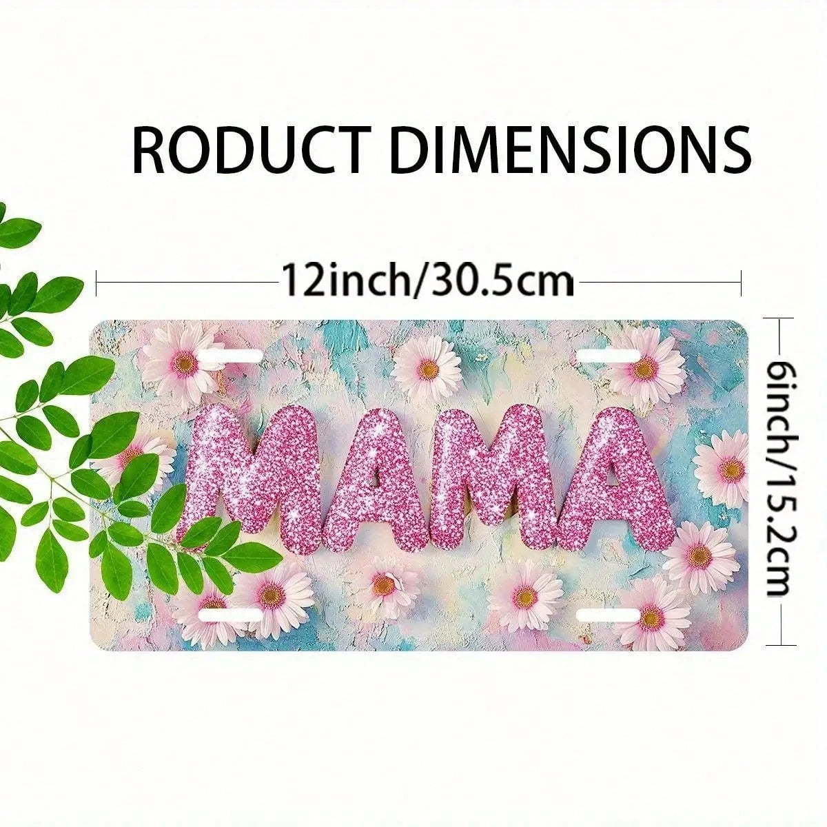 2D Flat Design For Decorative Purposes Only, License Plate Cover And Frame Specially Designed For Men And Women. 6X 12inch Aluminum License Plate With A Shiny Pink Sunflower And "MAMA" Letter Design