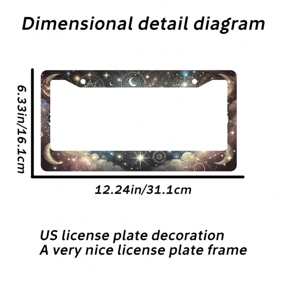 2PC Moon Stars License Plate Frame Colorful Moon Phase License Plate Funny Aluminum Auto Parts Beautiful License Plate Decoration Holes Screws Size 12 X 6