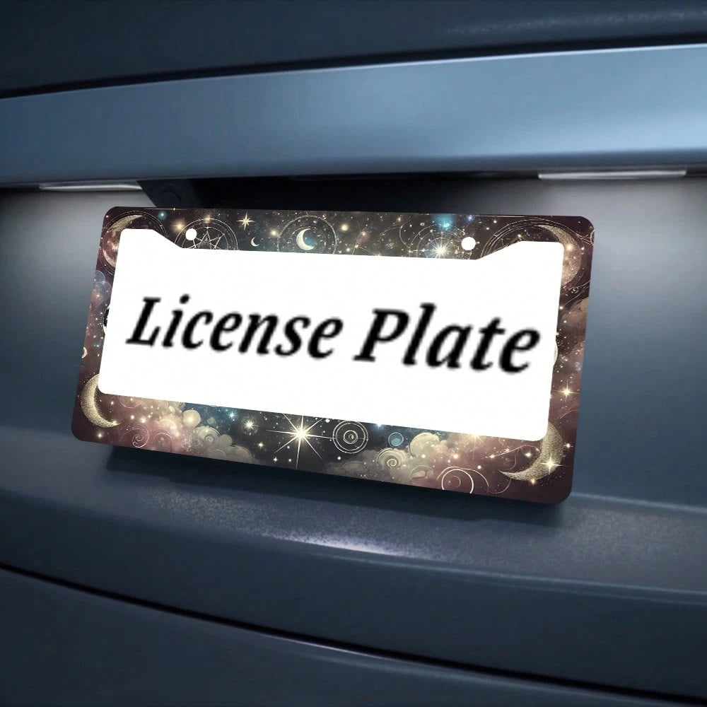 2PC Moon Stars License Plate Frame Colorful Moon Phase License Plate Funny Aluminum Auto Parts Beautiful License Plate Decoration Holes Screws Size 12 X 6