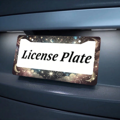 2PC Moon Stars License Plate Frame Colorful Moon Phase License Plate Funny Aluminum Auto Parts Beautiful License Plate Decoration Holes Screws Size 12 X 6