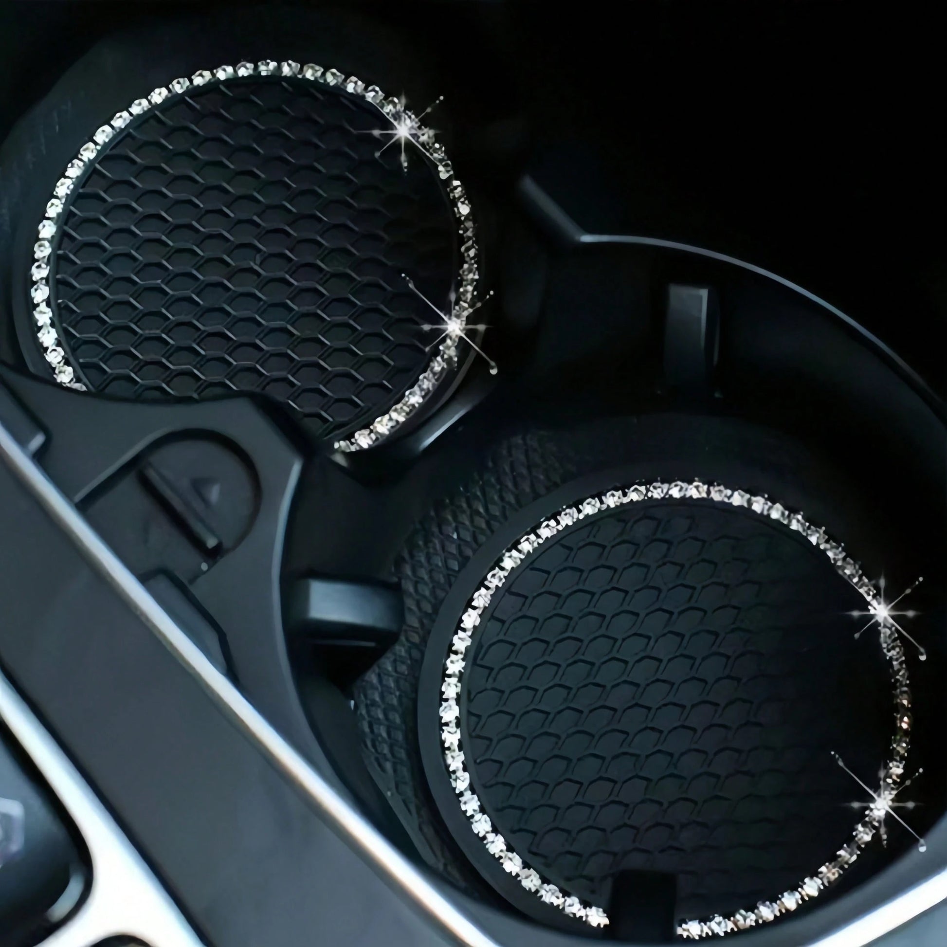 2pcs/1pc/4pcs- Rhinestone Decorated Non-Slip Car Cup Holder Coasters