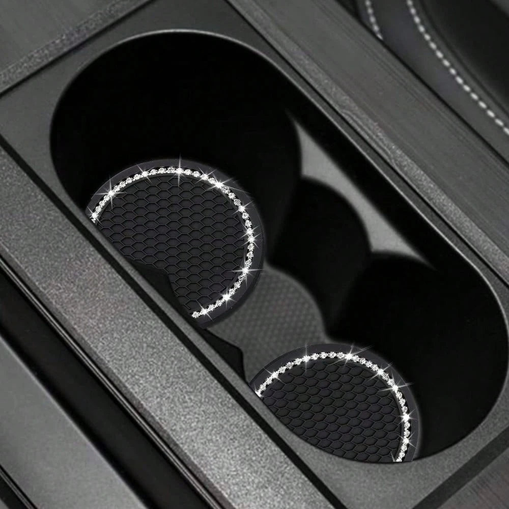 2pcs/1pc/4pcs- Rhinestone Decorated Non-Slip Car Cup Holder Coasters