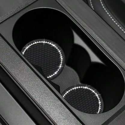 2pcs/1pc/4pcs- Rhinestone Decorated Non-Slip Car Cup Holder Coasters