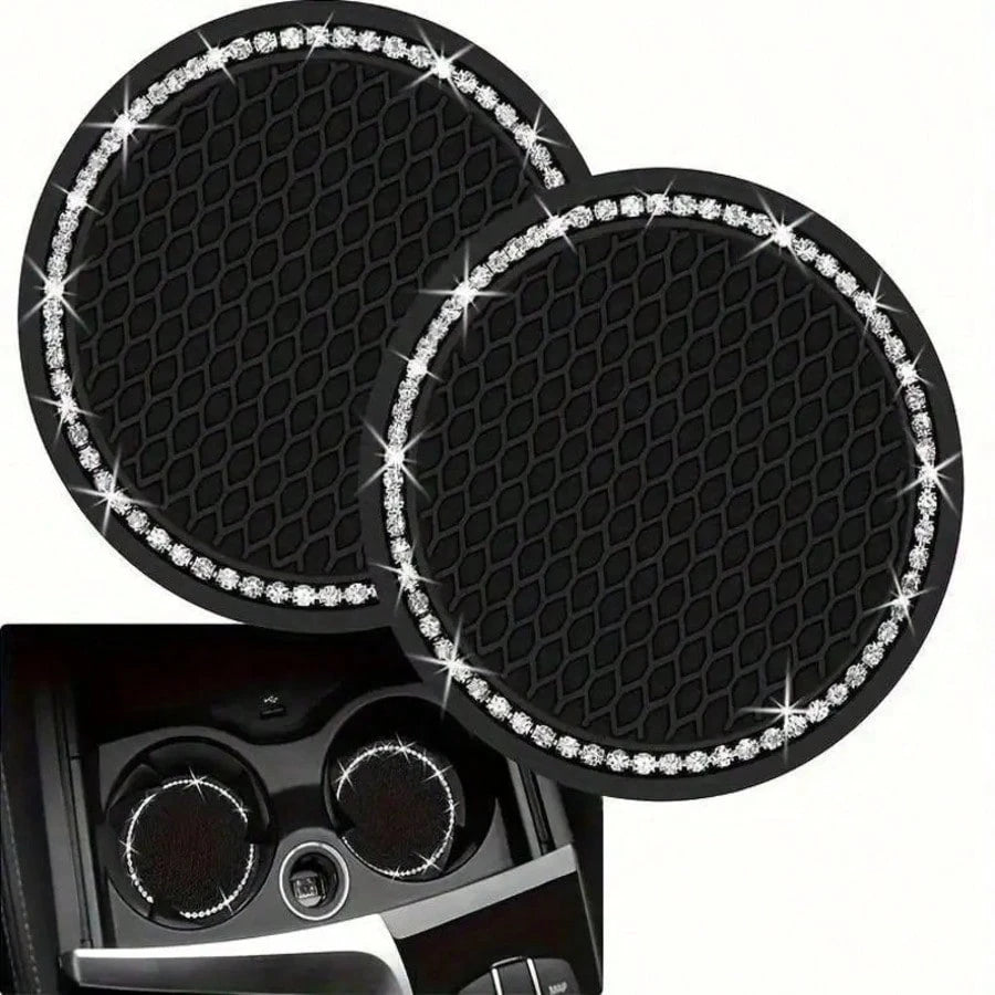 2pcs/1pc/4pcs- Rhinestone Decorated Non-Slip Car Cup Holder Coasters