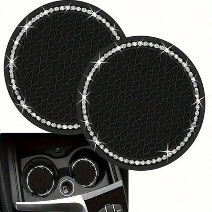 2pcs/1pc/4pcs- Rhinestone Decorated Non-Slip Car Cup Holder Coasters
