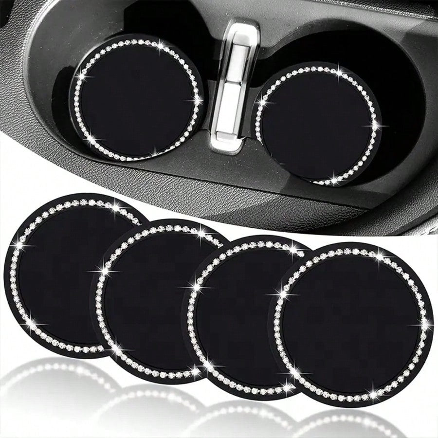 2pcs/1pc/4pcs- Rhinestone Decorated Non-Slip Car Cup Holder Coasters