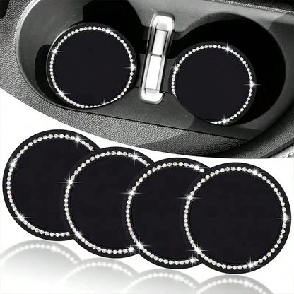 2pcs/1pc/4pcs- Rhinestone Decorated Non-Slip Car Cup Holder Coasters