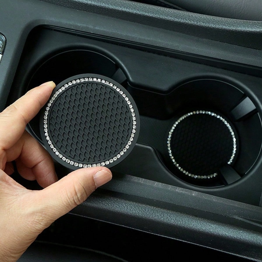 2pcs/1pc/4pcs- Rhinestone Decorated Non-Slip Car Cup Holder Coasters