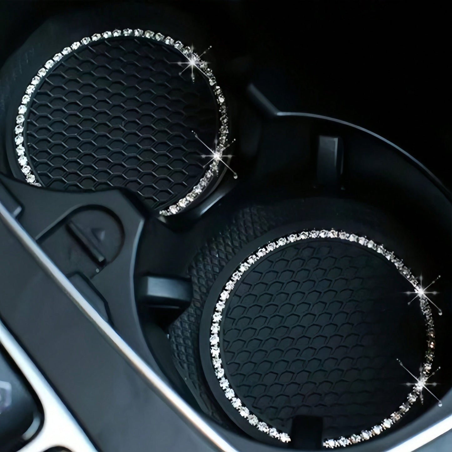 2pcs/1pc/4pcs- Rhinestone Decorated Non-Slip Car Cup Holder Coasters