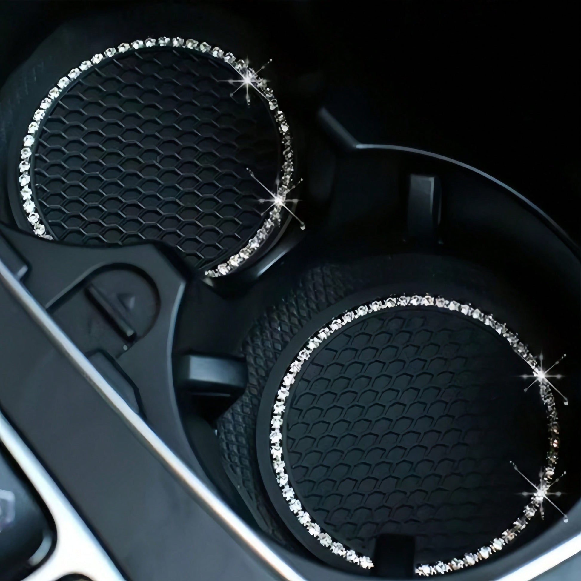 2pcs/1pc/4pcs- Rhinestone Decorated Non-Slip Car Cup Holder Coasters