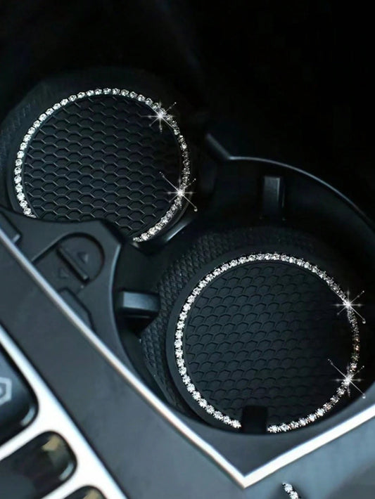 2pcs/1pc/4pcs-Rhinestone Decorated Non-Slip Car Cup Holder