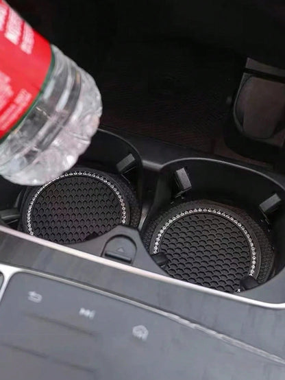 2pcs/1pc/4pcs-Rhinestone Decorated Non-Slip Car Cup Holder