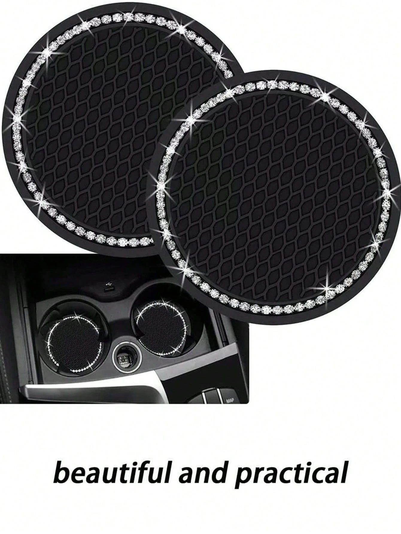 2pcs/1pc/4pcs-Rhinestone Decorated Non-Slip Car Cup Holder