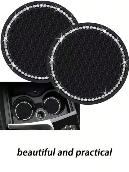 2pcs/1pc/4pcs-Rhinestone Decorated Non-Slip Car Cup Holder