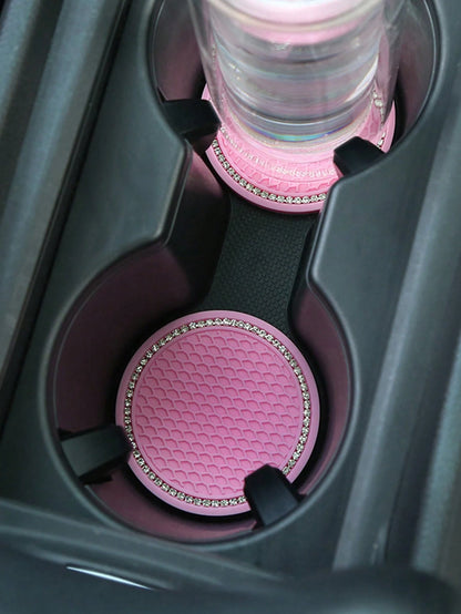 2pcs/1pc/4pcs-Rhinestone Decorated Non-Slip Car Cup Holder