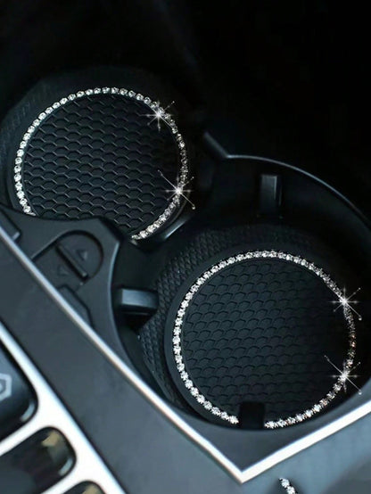 2pcs/1pc/4pcs-Rhinestone Decorated Non-Slip Car Cup Holder