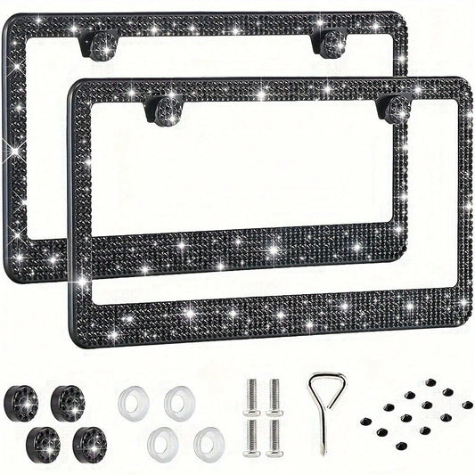 2pcs 2025 Luxury Stainless Steel License Plate Frame With Sparkling Acrylic Rhinestones- Premium 2-Hole Design With Complete Installation Hardware, Heavy Duty 304 Stainless Steel Construction, Anti-F