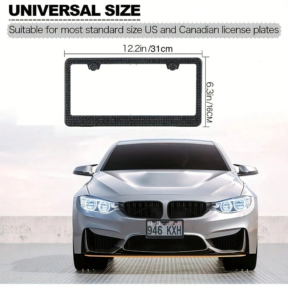 2pcs 2025 Luxury Stainless Steel License Plate Frame With Sparkling Acrylic Rhinestones- Premium 2-Hole Design With Complete Installation Hardware, Heavy Duty 304 Stainless Steel Construction, Anti-F