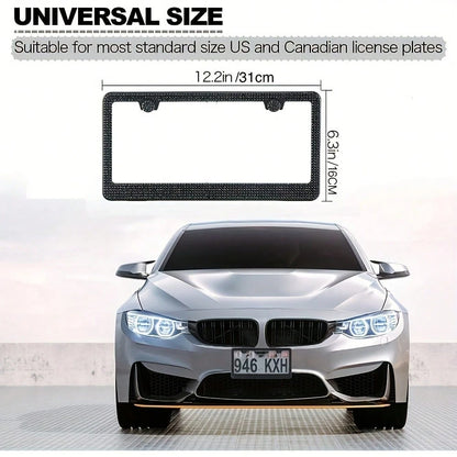 2pcs 2025 Luxury Stainless Steel License Plate Frame With Sparkling Acrylic Rhinestones- Premium 2-Hole Design With Complete Installation Hardware, Heavy Duty 304 Stainless Steel Construction, Anti-F