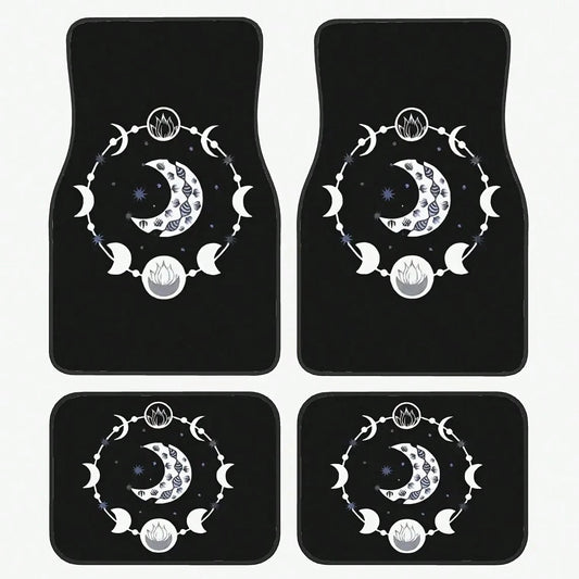 2pcs/4pcs Vintage Moon Pattern Car Floor Mats, Soft And Heart-Shaped, Allowing You To Drive With Ease, Car Accessories, Car Interior Accessories|Car Protection Mat|Durable Floor Mat, Ideal For Daily C