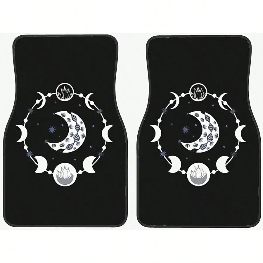 2pcs/4pcs Vintage Moon Pattern Car Floor Mats, Soft And Heart-Shaped, Allowing You To Drive With Ease, Car Accessories, Car Interior Accessories|Car Protection Mat|Durable Floor Mat, Ideal For Daily C