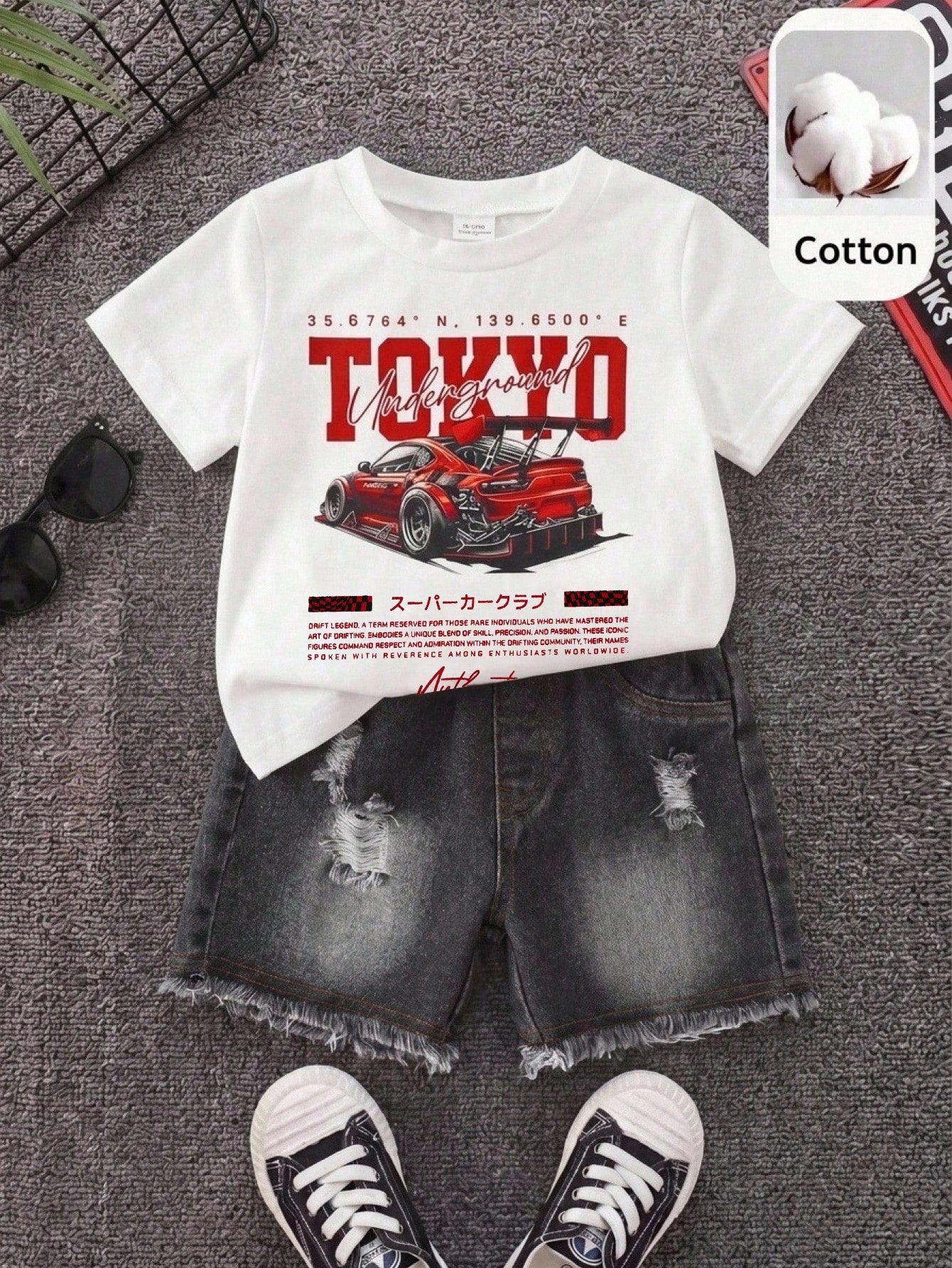 2pcs Baby Boy Casual Cute Black & White Striped Short Sleeve T-Shirt And Denim Shorts Set, Suitable For Spring/Summer
